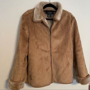 Coaco New York Faux Fur Trimmed Tan Suede Like Oversized Coat